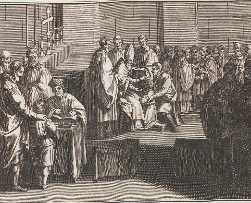 An illustration from Heilige Ceremonien, Gottes und Götzen-Dienste aller Völcker der Welt, Oder Eigentliche Vorstellung und summarischer Begriff, der vornehmsten Gottes-Dienstlichen Pflichten, Kirchen- und Tempel-Gebräuchen, der Christlich- und abgöttischen Völcker der gantzen Welt: Welche Nach des Berühmten Picarts Erfindung in Kupfer gestochen, und verlegt worden, 1748, leaf 115