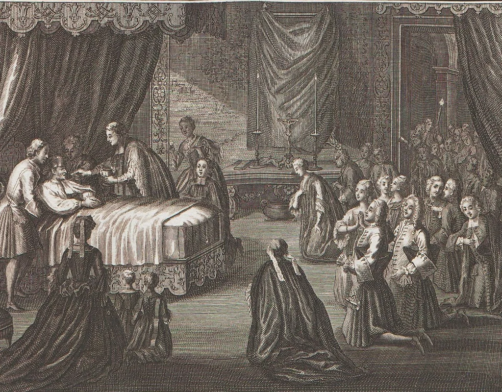 An illustration from Heilige Ceremonien, Gottes und Götzen-Dienste aller Völcker der Welt, Oder Eigentliche Vorstellung und summarischer Begriff, der vornehmsten Gottes-Dienstlichen Pflichten, Kirchen- und Tempel-Gebräuchen, der Christlich- und abgöttischen Völcker der gantzen Welt: Welche Nach des Berühmten Picarts Erfindung in Kupfer gestochen, und verlegt worden, 1748, leaf 116