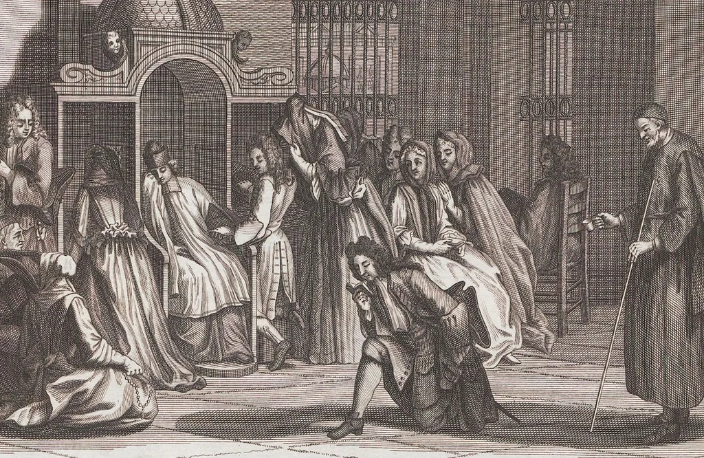 An illustration from Heilige Ceremonien, Gottes und Götzen-Dienste aller Völcker der Welt, Oder Eigentliche Vorstellung und summarischer Begriff, der vornehmsten Gottes-Dienstlichen Pflichten, Kirchen- und Tempel-Gebräuchen, der Christlich- und abgöttischen Völcker der gantzen Welt: Welche Nach des Berühmten Picarts Erfindung in Kupfer gestochen, und verlegt worden, 1748, leaf 117