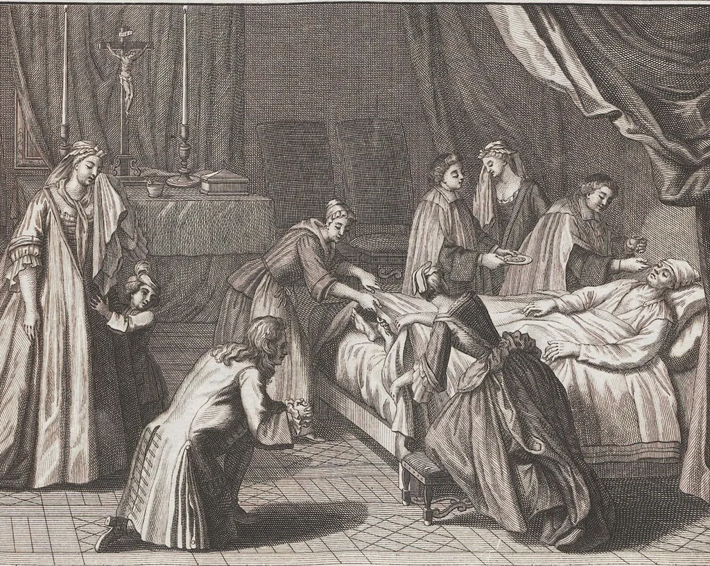 An illustration from Heilige Ceremonien, Gottes und Götzen-Dienste aller Völcker der Welt, Oder Eigentliche Vorstellung und summarischer Begriff, der vornehmsten Gottes-Dienstlichen Pflichten, Kirchen- und Tempel-Gebräuchen, der Christlich- und abgöttischen Völcker der gantzen Welt: Welche Nach des Berühmten Picarts Erfindung in Kupfer gestochen, und verlegt worden, 1748, leaf 117