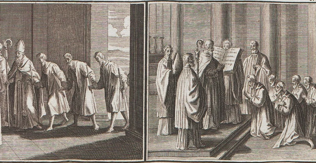 An illustration from Heilige Ceremonien, Gottes und Götzen-Dienste aller Völcker der Welt, Oder Eigentliche Vorstellung und summarischer Begriff, der vornehmsten Gottes-Dienstlichen Pflichten, Kirchen- und Tempel-Gebräuchen, der Christlich- und abgöttischen Völcker der gantzen Welt: Welche Nach des Berühmten Picarts Erfindung in Kupfer gestochen, und verlegt worden, 1748, leaf 118