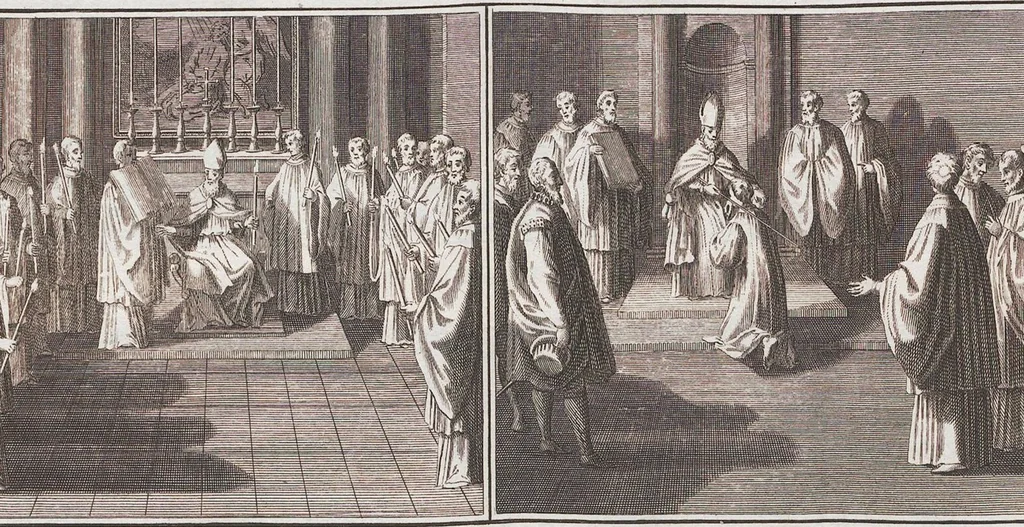 An illustration from Heilige Ceremonien, Gottes und Götzen-Dienste aller Völcker der Welt, Oder Eigentliche Vorstellung und summarischer Begriff, der vornehmsten Gottes-Dienstlichen Pflichten, Kirchen- und Tempel-Gebräuchen, der Christlich- und abgöttischen Völcker der gantzen Welt: Welche Nach des Berühmten Picarts Erfindung in Kupfer gestochen, und verlegt worden, 1748, leaf 119