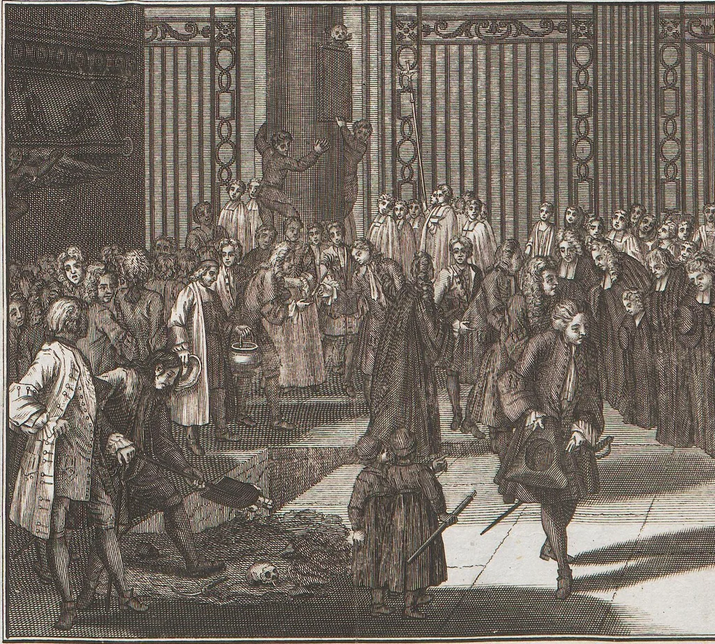 An illustration from Heilige Ceremonien, Gottes und Götzen-Dienste aller Völcker der Welt, Oder Eigentliche Vorstellung und summarischer Begriff, der vornehmsten Gottes-Dienstlichen Pflichten, Kirchen- und Tempel-Gebräuchen, der Christlich- und abgöttischen Völcker der gantzen Welt: Welche Nach des Berühmten Picarts Erfindung in Kupfer gestochen, und verlegt worden, 1748, leaf 121