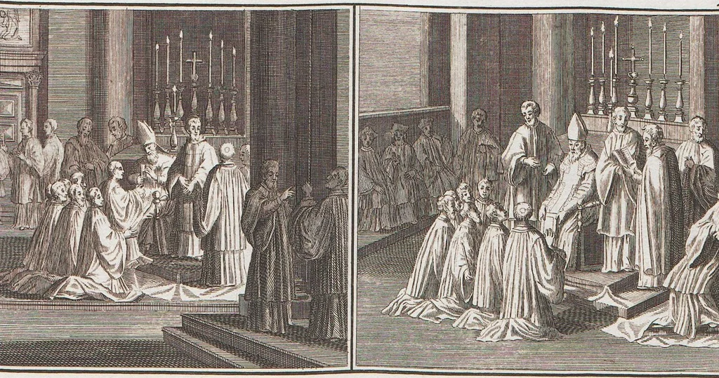 An illustration from Heilige Ceremonien, Gottes und Götzen-Dienste aller Völcker der Welt, Oder Eigentliche Vorstellung und summarischer Begriff, der vornehmsten Gottes-Dienstlichen Pflichten, Kirchen- und Tempel-Gebräuchen, der Christlich- und abgöttischen Völcker der gantzen Welt: Welche Nach des Berühmten Picarts Erfindung in Kupfer gestochen, und verlegt worden, 1748, leaf 123