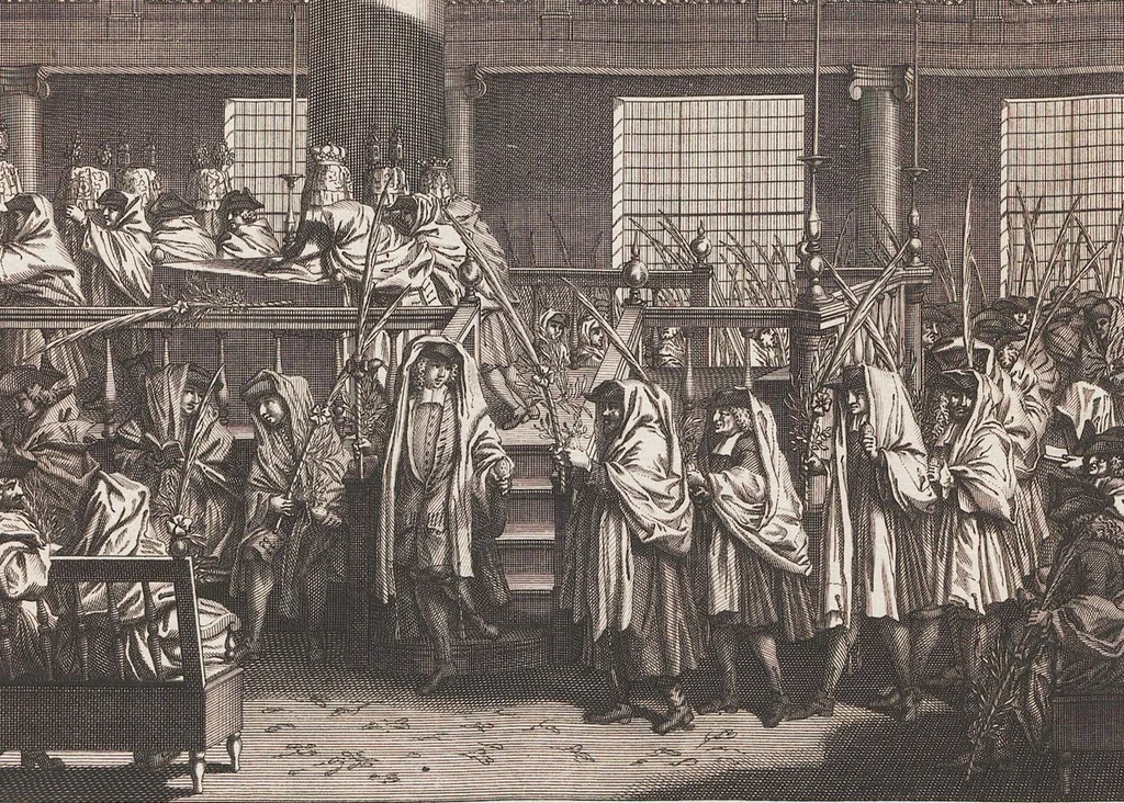 An illustration from Heilige Ceremonien, Gottes und Götzen-Dienste aller Völcker der Welt, Oder Eigentliche Vorstellung und summarischer Begriff, der vornehmsten Gottes-Dienstlichen Pflichten, Kirchen- und Tempel-Gebräuchen, der Christlich- und abgöttischen Völcker der gantzen Welt: Welche Nach des Berühmten Picarts Erfindung in Kupfer gestochen, und verlegt worden, 1748, leaf 142