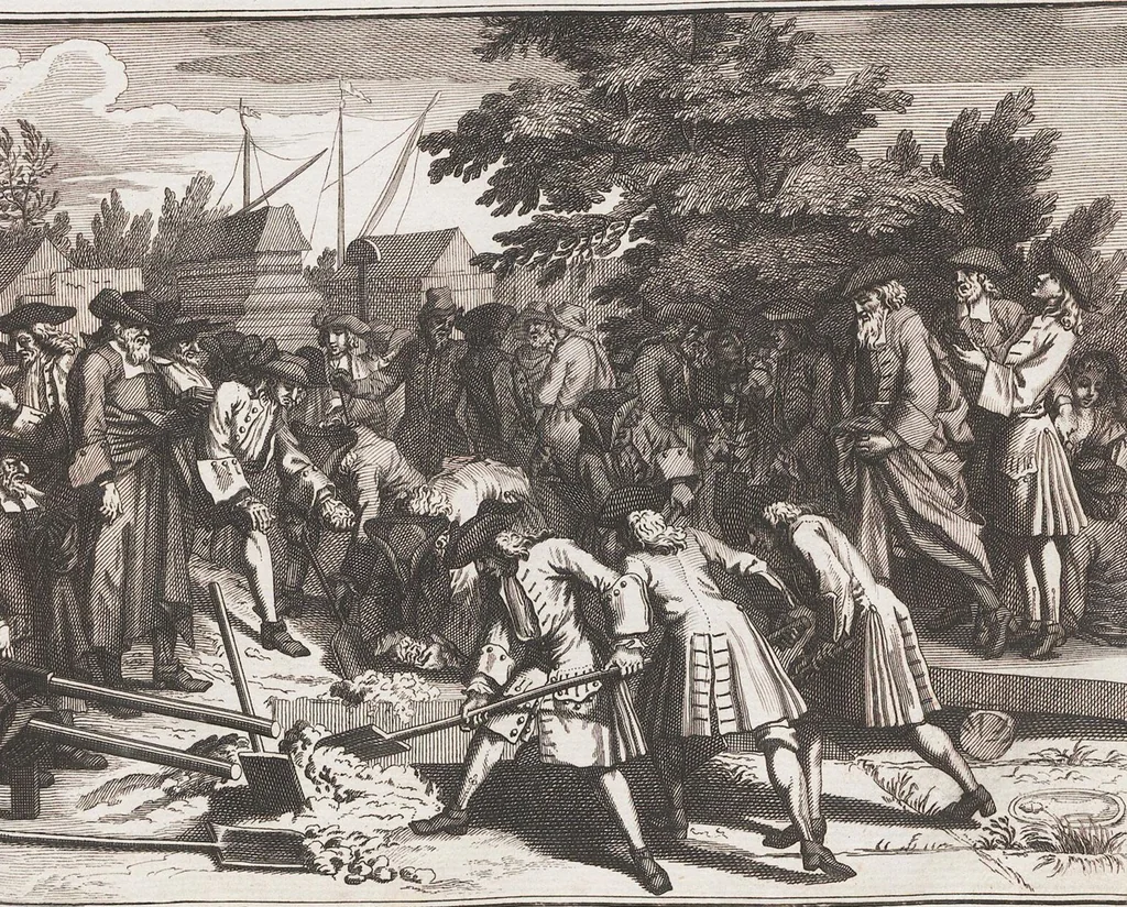 An illustration from Heilige Ceremonien, Gottes und Götzen-Dienste aller Völcker der Welt, Oder Eigentliche Vorstellung und summarischer Begriff, der vornehmsten Gottes-Dienstlichen Pflichten, Kirchen- und Tempel-Gebräuchen, der Christlich- und abgöttischen Völcker der gantzen Welt: Welche Nach des Berühmten Picarts Erfindung in Kupfer gestochen, und verlegt worden, 1748, leaf 147
