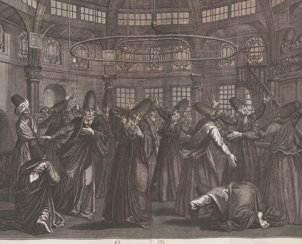 An illustration from Heilige Ceremonien, Gottes und Götzen-Dienste aller Völcker der Welt, Oder Eigentliche Vorstellung und summarischer Begriff, der vornehmsten Gottes-Dienstlichen Pflichten, Kirchen- und Tempel-Gebräuchen, der Christlich- und abgöttischen Völcker der gantzen Welt: Welche Nach des Berühmten Picarts Erfindung in Kupfer gestochen, und verlegt worden, 1748, leaf 155