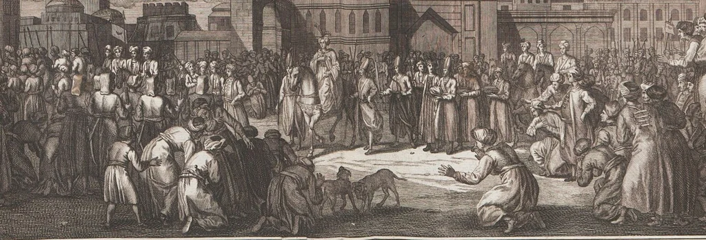 An illustration from Heilige Ceremonien, Gottes und Götzen-Dienste aller Völcker der Welt, Oder Eigentliche Vorstellung und summarischer Begriff, der vornehmsten Gottes-Dienstlichen Pflichten, Kirchen- und Tempel-Gebräuchen, der Christlich- und abgöttischen Völcker der gantzen Welt: Welche Nach des Berühmten Picarts Erfindung in Kupfer gestochen, und verlegt worden, 1748, leaf 168