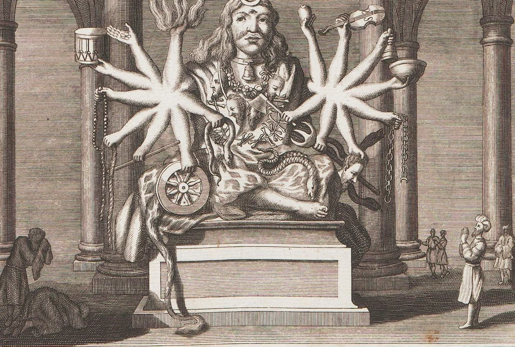 An illustration from Heilige Ceremonien, Gottes und Götzen-Dienste aller Völcker der Welt, Oder Eigentliche Vorstellung und summarischer Begriff, der vornehmsten Gottes-Dienstlichen Pflichten, Kirchen- und Tempel-Gebräuchen, der Christlich- und abgöttischen Völcker der gantzen Welt: Welche Nach des Berühmten Picarts Erfindung in Kupfer gestochen, und verlegt worden, 1748, leaf 174