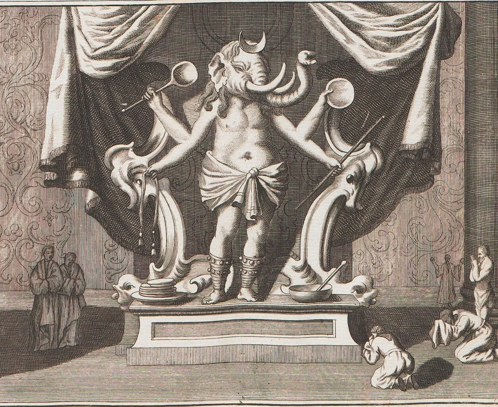 An illustration from Heilige Ceremonien, Gottes und Götzen-Dienste aller Völcker der Welt, Oder Eigentliche Vorstellung und summarischer Begriff, der vornehmsten Gottes-Dienstlichen Pflichten, Kirchen- und Tempel-Gebräuchen, der Christlich- und abgöttischen Völcker der gantzen Welt: Welche Nach des Berühmten Picarts Erfindung in Kupfer gestochen, und verlegt worden, 1748, leaf 174
