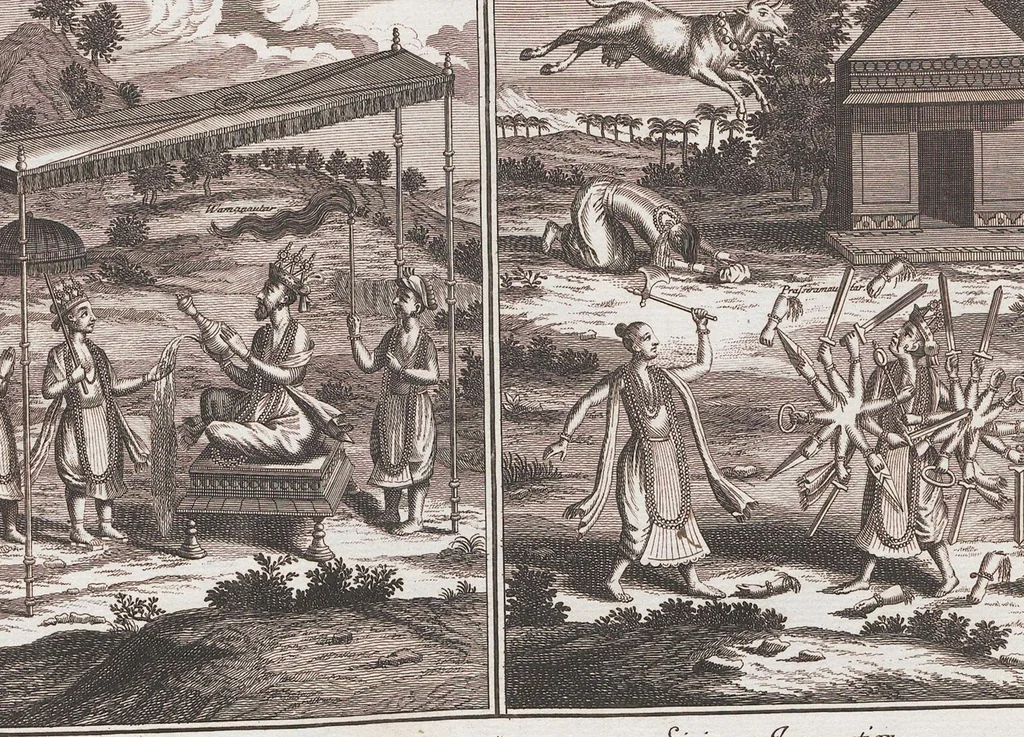 An illustration from Heilige Ceremonien, Gottes und Götzen-Dienste aller Völcker der Welt, Oder Eigentliche Vorstellung und summarischer Begriff, der vornehmsten Gottes-Dienstlichen Pflichten, Kirchen- und Tempel-Gebräuchen, der Christlich- und abgöttischen Völcker der gantzen Welt: Welche Nach des Berühmten Picarts Erfindung in Kupfer gestochen, und verlegt worden, 1748, leaf 177