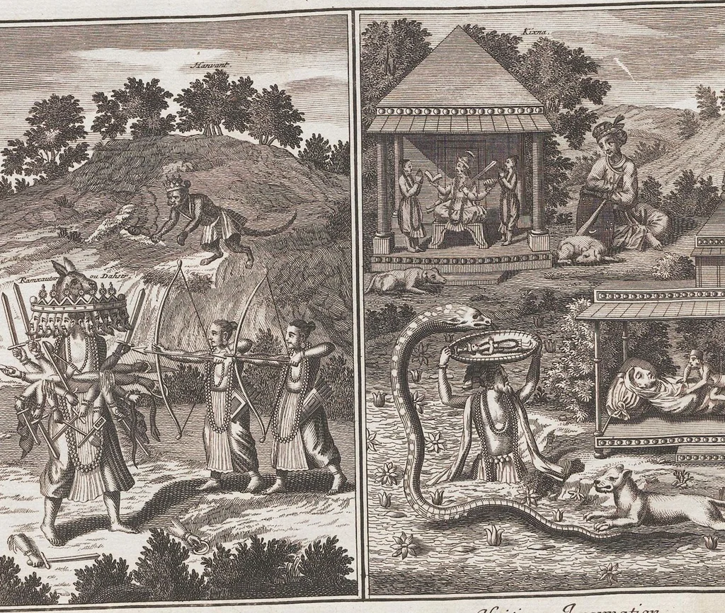 An illustration from Heilige Ceremonien, Gottes und Götzen-Dienste aller Völcker der Welt, Oder Eigentliche Vorstellung und summarischer Begriff, der vornehmsten Gottes-Dienstlichen Pflichten, Kirchen- und Tempel-Gebräuchen, der Christlich- und abgöttischen Völcker der gantzen Welt: Welche Nach des Berühmten Picarts Erfindung in Kupfer gestochen, und verlegt worden, 1748, leaf 177