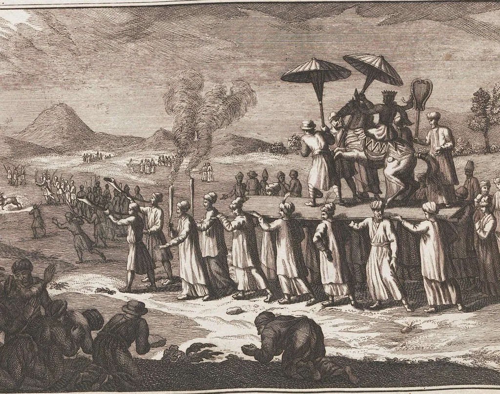An illustration from Heilige Ceremonien, Gottes und Götzen-Dienste aller Völcker der Welt, Oder Eigentliche Vorstellung und summarischer Begriff, der vornehmsten Gottes-Dienstlichen Pflichten, Kirchen- und Tempel-Gebräuchen, der Christlich- und abgöttischen Völcker der gantzen Welt: Welche Nach des Berühmten Picarts Erfindung in Kupfer gestochen, und verlegt worden, 1748, leaf 180