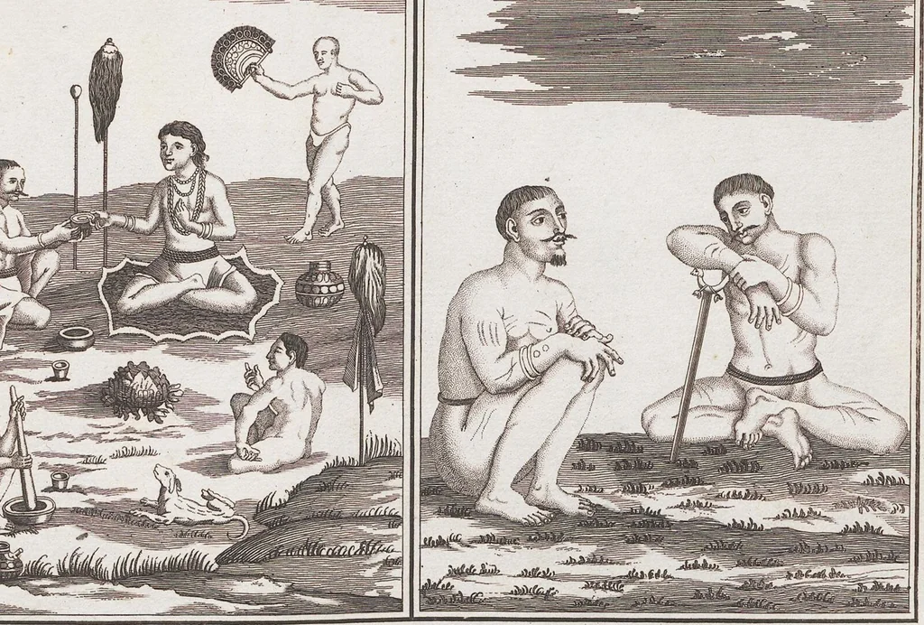 An illustration from Heilige Ceremonien, Gottes und Götzen-Dienste aller Völcker der Welt, Oder Eigentliche Vorstellung und summarischer Begriff, der vornehmsten Gottes-Dienstlichen Pflichten, Kirchen- und Tempel-Gebräuchen, der Christlich- und abgöttischen Völcker der gantzen Welt: Welche Nach des Berühmten Picarts Erfindung in Kupfer gestochen, und verlegt worden, 1748, leaf 182