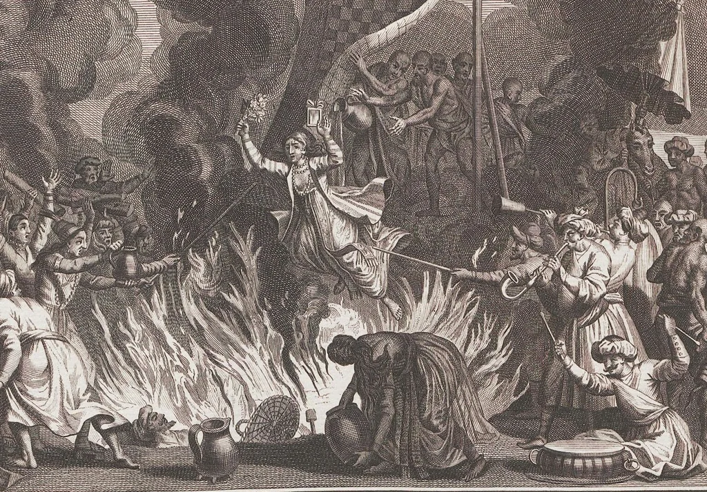 An illustration from Heilige Ceremonien, Gottes und Götzen-Dienste aller Völcker der Welt, Oder Eigentliche Vorstellung und summarischer Begriff, der vornehmsten Gottes-Dienstlichen Pflichten, Kirchen- und Tempel-Gebräuchen, der Christlich- und abgöttischen Völcker der gantzen Welt: Welche Nach des Berühmten Picarts Erfindung in Kupfer gestochen, und verlegt worden, 1748, leaf 186