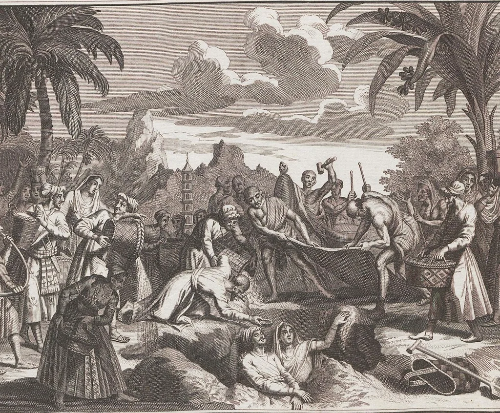 An illustration from Heilige Ceremonien, Gottes und Götzen-Dienste aller Völcker der Welt, Oder Eigentliche Vorstellung und summarischer Begriff, der vornehmsten Gottes-Dienstlichen Pflichten, Kirchen- und Tempel-Gebräuchen, der Christlich- und abgöttischen Völcker der gantzen Welt: Welche Nach des Berühmten Picarts Erfindung in Kupfer gestochen, und verlegt worden, 1748, leaf 186