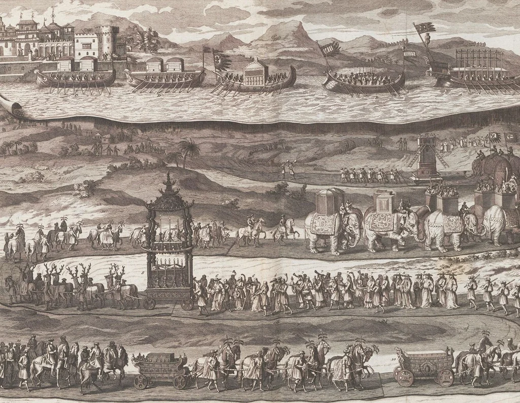 An illustration from Heilige Ceremonien, Gottes und Götzen-Dienste aller Völcker der Welt, Oder Eigentliche Vorstellung und summarischer Begriff, der vornehmsten Gottes-Dienstlichen Pflichten, Kirchen- und Tempel-Gebräuchen, der Christlich- und abgöttischen Völcker der gantzen Welt: Welche Nach des Berühmten Picarts Erfindung in Kupfer gestochen, und verlegt worden, 1748, leaf 194