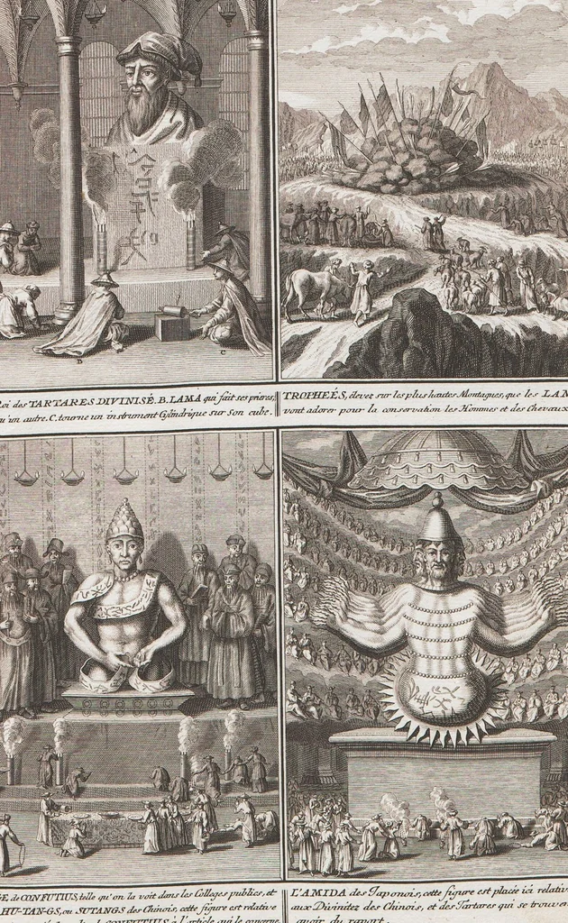 An illustration from Heilige Ceremonien, Gottes und Götzen-Dienste aller Völcker der Welt, Oder Eigentliche Vorstellung und summarischer Begriff, der vornehmsten Gottes-Dienstlichen Pflichten, Kirchen- und Tempel-Gebräuchen, der Christlich- und abgöttischen Völcker der gantzen Welt: Welche Nach des Berühmten Picarts Erfindung in Kupfer gestochen, und verlegt worden, 1748, leaf 225