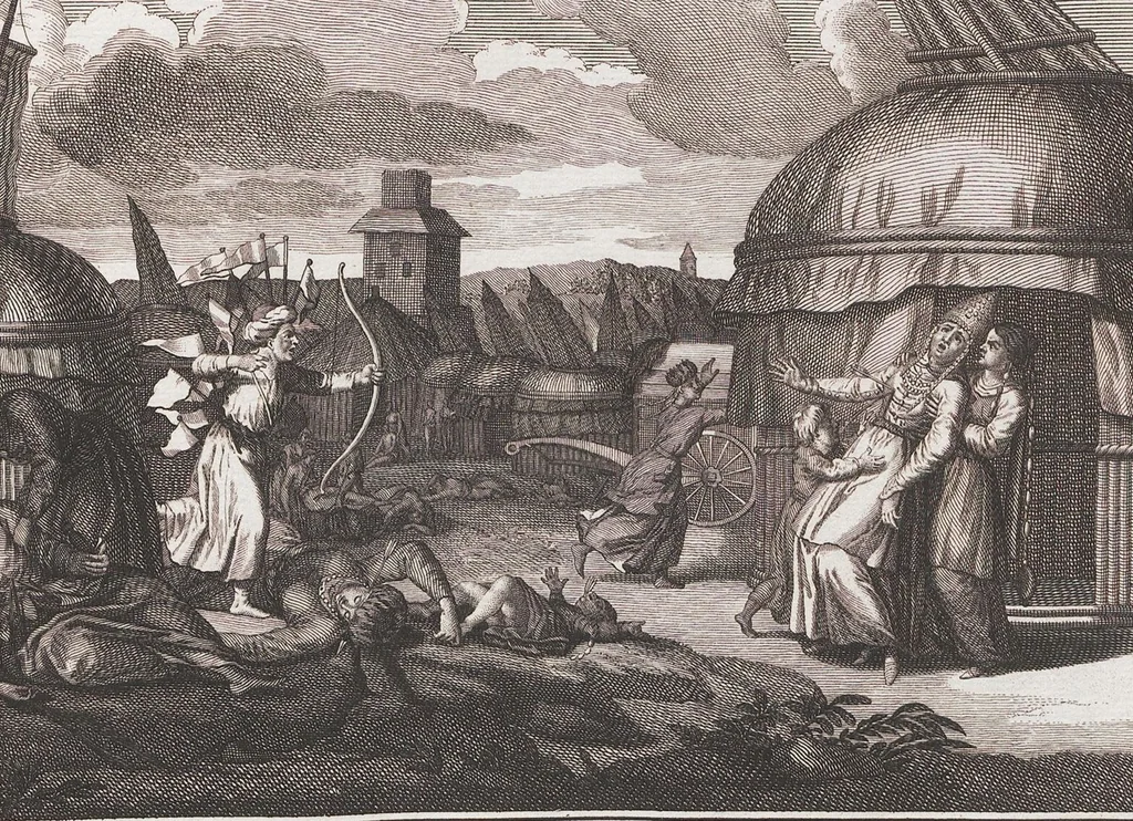 An illustration from Heilige Ceremonien, Gottes und Götzen-Dienste aller Völcker der Welt, Oder Eigentliche Vorstellung und summarischer Begriff, der vornehmsten Gottes-Dienstlichen Pflichten, Kirchen- und Tempel-Gebräuchen, der Christlich- und abgöttischen Völcker der gantzen Welt: Welche Nach des Berühmten Picarts Erfindung in Kupfer gestochen, und verlegt worden, 1748, leaf 226