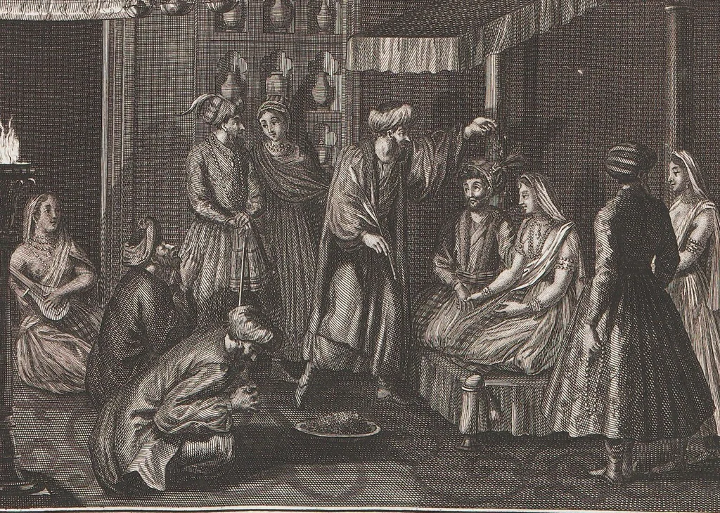 An illustration from Heilige Ceremonien, Gottes und Götzen-Dienste aller Völcker der Welt, Oder Eigentliche Vorstellung und summarischer Begriff, der vornehmsten Gottes-Dienstlichen Pflichten, Kirchen- und Tempel-Gebräuchen, der Christlich- und abgöttischen Völcker der gantzen Welt: Welche Nach des Berühmten Picarts Erfindung in Kupfer gestochen, und verlegt worden, 1748, leaf 232