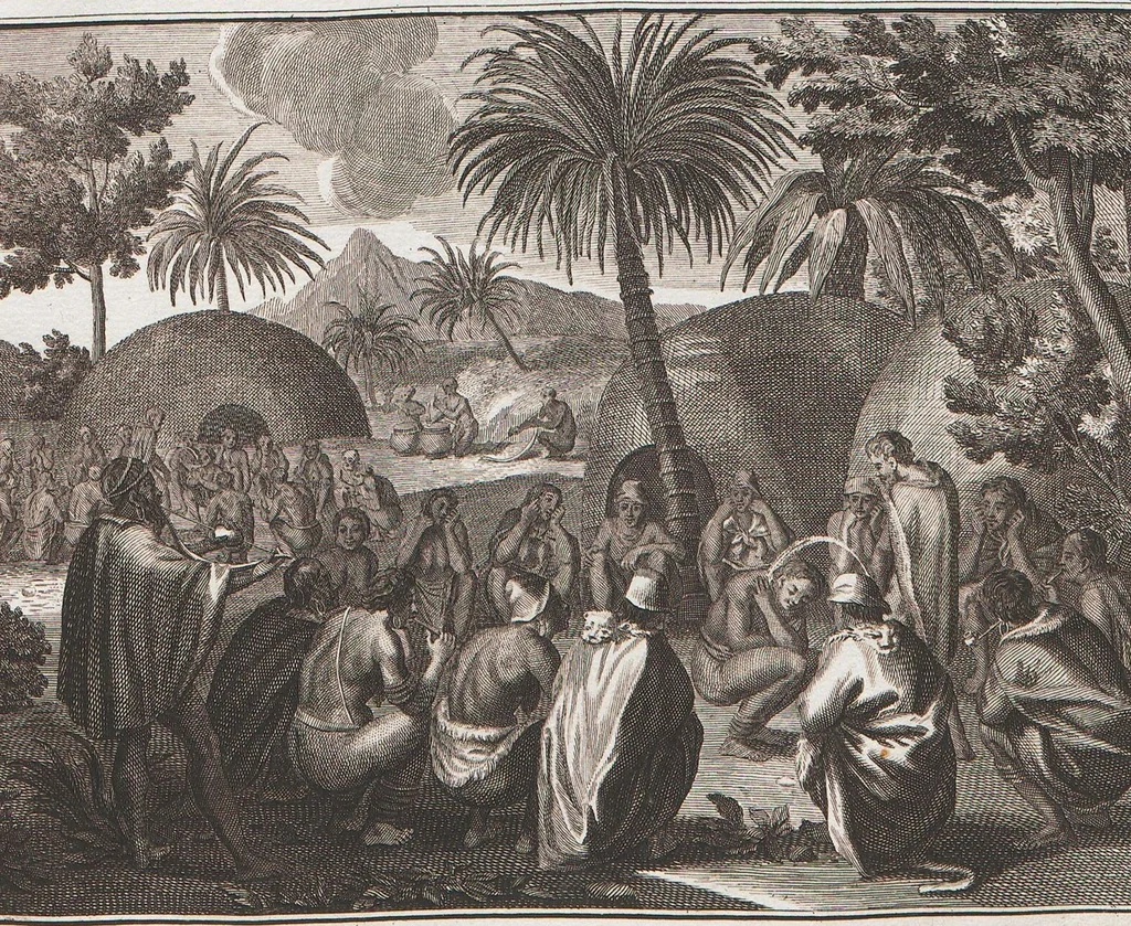 An illustration from Heilige Ceremonien, Gottes und Götzen-Dienste aller Völcker der Welt, Oder Eigentliche Vorstellung und summarischer Begriff, der vornehmsten Gottes-Dienstlichen Pflichten, Kirchen- und Tempel-Gebräuchen, der Christlich- und abgöttischen Völcker der gantzen Welt: Welche Nach des Berühmten Picarts Erfindung in Kupfer gestochen, und verlegt worden, 1748, leaf 237