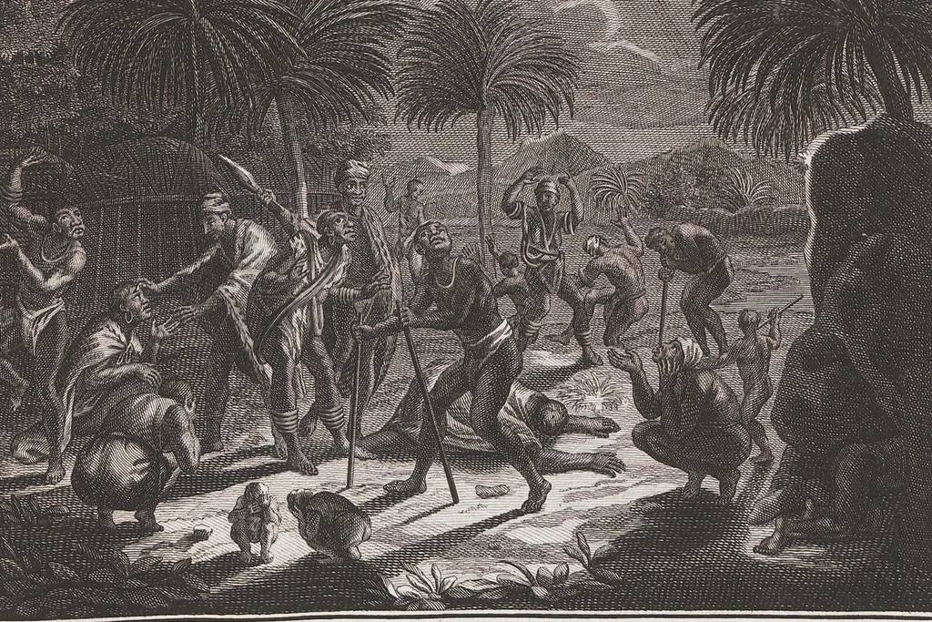 An illustration from Heilige Ceremonien, Gottes und Götzen-Dienste aller Völcker der Welt, Oder Eigentliche Vorstellung und summarischer Begriff, der vornehmsten Gottes-Dienstlichen Pflichten, Kirchen- und Tempel-Gebräuchen, der Christlich- und abgöttischen Völcker der gantzen Welt: Welche Nach des Berühmten Picarts Erfindung in Kupfer gestochen, und verlegt worden, 1748, leaf 238