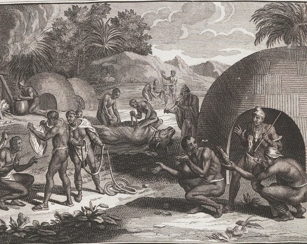 An illustration from Heilige Ceremonien, Gottes und Götzen-Dienste aller Völcker der Welt, Oder Eigentliche Vorstellung und summarischer Begriff, der vornehmsten Gottes-Dienstlichen Pflichten, Kirchen- und Tempel-Gebräuchen, der Christlich- und abgöttischen Völcker der gantzen Welt: Welche Nach des Berühmten Picarts Erfindung in Kupfer gestochen, und verlegt worden, 1748, leaf 238