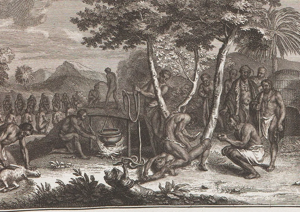 An illustration from Heilige Ceremonien, Gottes und Götzen-Dienste aller Völcker der Welt, Oder Eigentliche Vorstellung und summarischer Begriff, der vornehmsten Gottes-Dienstlichen Pflichten, Kirchen- und Tempel-Gebräuchen, der Christlich- und abgöttischen Völcker der gantzen Welt: Welche Nach des Berühmten Picarts Erfindung in Kupfer gestochen, und verlegt worden, 1748, leaf 239