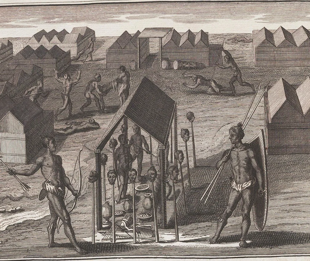An illustration from Heilige Ceremonien, Gottes und Götzen-Dienste aller Völcker der Welt, Oder Eigentliche Vorstellung und summarischer Begriff, der vornehmsten Gottes-Dienstlichen Pflichten, Kirchen- und Tempel-Gebräuchen, der Christlich- und abgöttischen Völcker der gantzen Welt: Welche Nach des Berühmten Picarts Erfindung in Kupfer gestochen, und verlegt worden, 1748, leaf 241