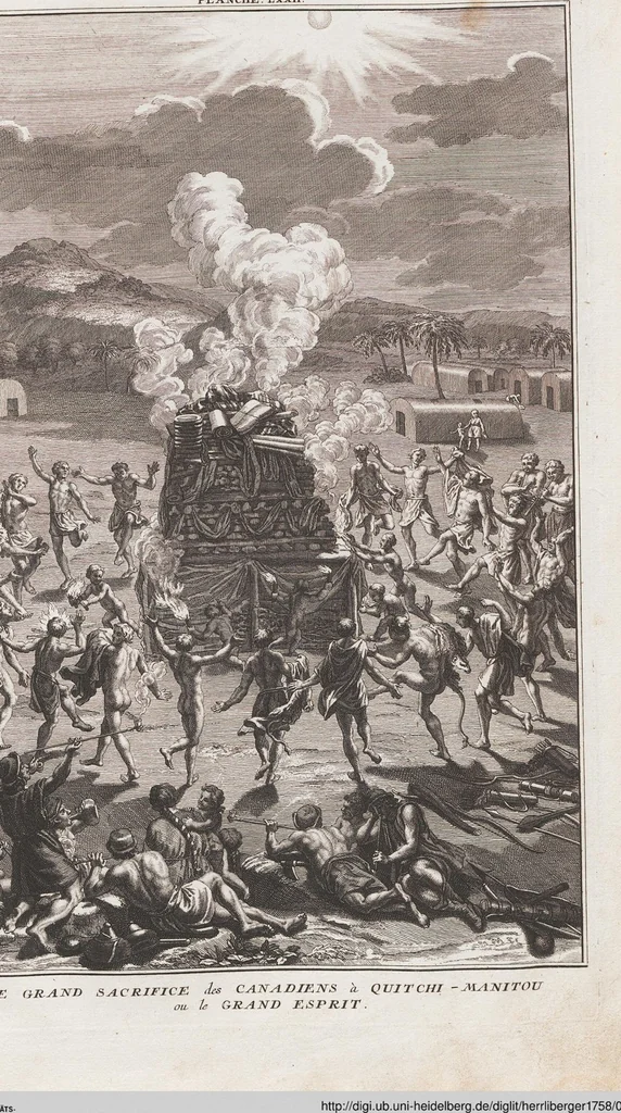 An illustration from Heilige Ceremonien, Gottes und Götzen-Dienste aller Völcker der Welt, Oder Eigentliche Vorstellung und summarischer Begriff, der vornehmsten Gottes-Dienstlichen Pflichten, Kirchen- und Tempel-Gebräuchen, der Christlich- und abgöttischen Völcker der gantzen Welt: Welche Nach des Berühmten Picarts Erfindung in Kupfer gestochen, und verlegt worden, 1748, leaf 243