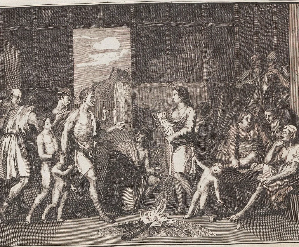 An illustration from Heilige Ceremonien, Gottes und Götzen-Dienste aller Völcker der Welt, Oder Eigentliche Vorstellung und summarischer Begriff, der vornehmsten Gottes-Dienstlichen Pflichten, Kirchen- und Tempel-Gebräuchen, der Christlich- und abgöttischen Völcker der gantzen Welt: Welche Nach des Berühmten Picarts Erfindung in Kupfer gestochen, und verlegt worden, 1748, leaf 245