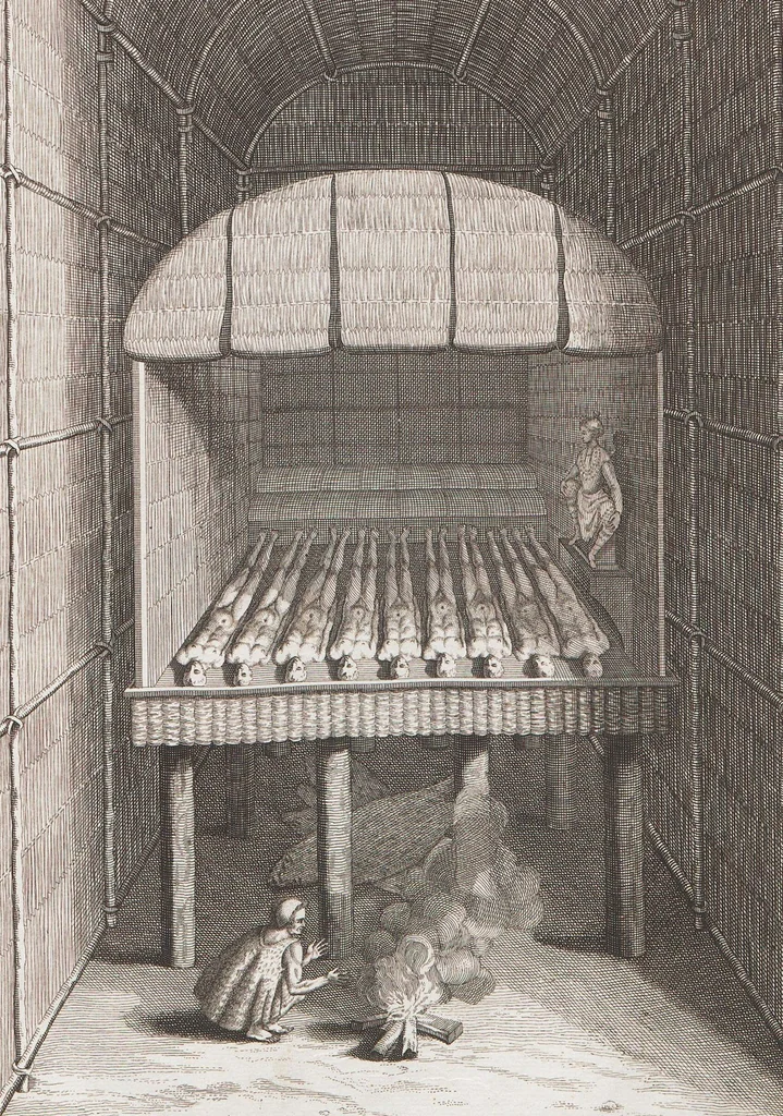 An illustration from Heilige Ceremonien, Gottes und Götzen-Dienste aller Völcker der Welt, Oder Eigentliche Vorstellung und summarischer Begriff, der vornehmsten Gottes-Dienstlichen Pflichten, Kirchen- und Tempel-Gebräuchen, der Christlich- und abgöttischen Völcker der gantzen Welt: Welche Nach des Berühmten Picarts Erfindung in Kupfer gestochen, und verlegt worden, 1748, leaf 251