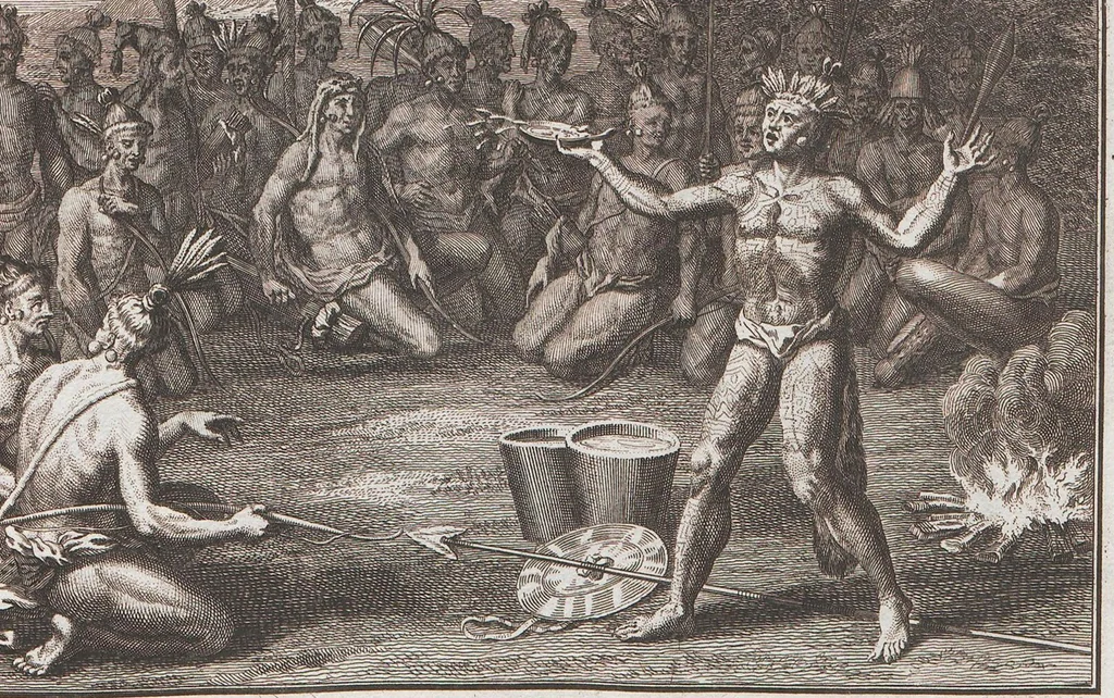 An illustration from Heilige Ceremonien, Gottes und Götzen-Dienste aller Völcker der Welt, Oder Eigentliche Vorstellung und summarischer Begriff, der vornehmsten Gottes-Dienstlichen Pflichten, Kirchen- und Tempel-Gebräuchen, der Christlich- und abgöttischen Völcker der gantzen Welt: Welche Nach des Berühmten Picarts Erfindung in Kupfer gestochen, und verlegt worden, 1748, leaf 253