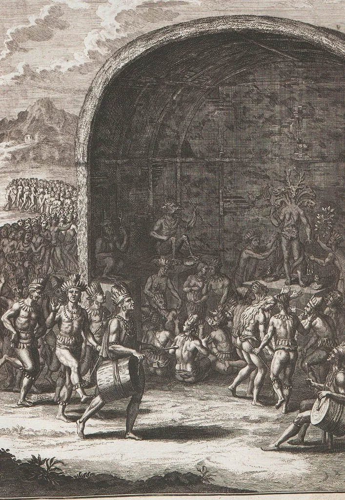 An illustration from Heilige Ceremonien, Gottes und Götzen-Dienste aller Völcker der Welt, Oder Eigentliche Vorstellung und summarischer Begriff, der vornehmsten Gottes-Dienstlichen Pflichten, Kirchen- und Tempel-Gebräuchen, der Christlich- und abgöttischen Völcker der gantzen Welt: Welche Nach des Berühmten Picarts Erfindung in Kupfer gestochen, und verlegt worden, 1748, leaf 255