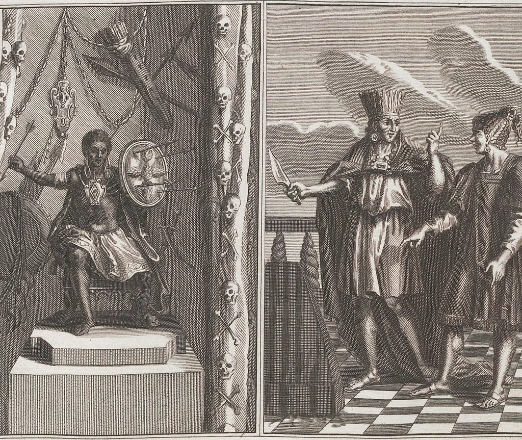 An illustration from Heilige Ceremonien, Gottes und Götzen-Dienste aller Völcker der Welt, Oder Eigentliche Vorstellung und summarischer Begriff, der vornehmsten Gottes-Dienstlichen Pflichten, Kirchen- und Tempel-Gebräuchen, der Christlich- und abgöttischen Völcker der gantzen Welt: Welche Nach des Berühmten Picarts Erfindung in Kupfer gestochen, und verlegt worden, 1748, leaf 256