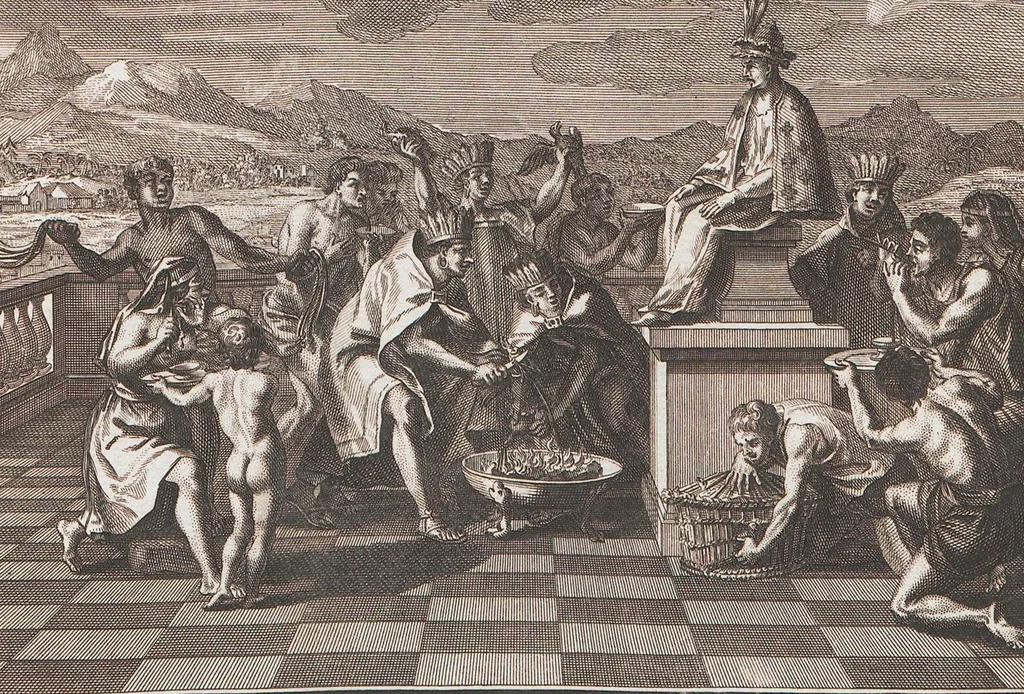 An illustration from Heilige Ceremonien, Gottes und Götzen-Dienste aller Völcker der Welt, Oder Eigentliche Vorstellung und summarischer Begriff, der vornehmsten Gottes-Dienstlichen Pflichten, Kirchen- und Tempel-Gebräuchen, der Christlich- und abgöttischen Völcker der gantzen Welt: Welche Nach des Berühmten Picarts Erfindung in Kupfer gestochen, und verlegt worden, 1748, leaf 259