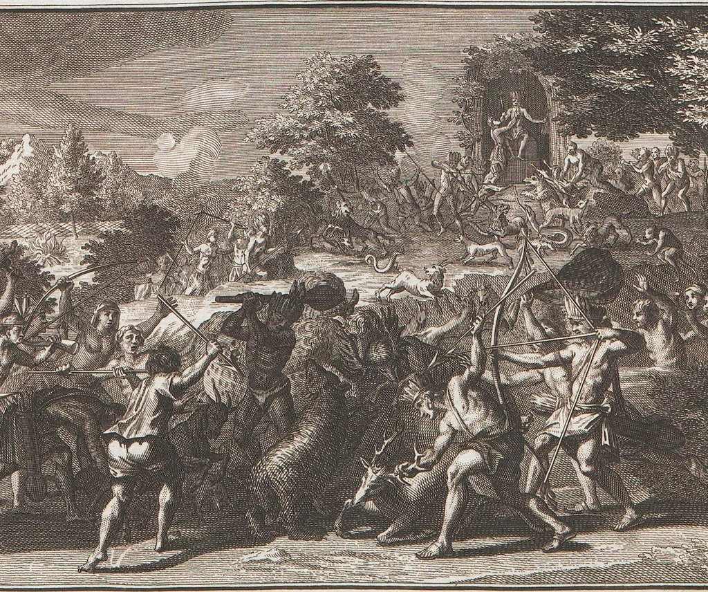 An illustration from Heilige Ceremonien, Gottes und Götzen-Dienste aller Völcker der Welt, Oder Eigentliche Vorstellung und summarischer Begriff, der vornehmsten Gottes-Dienstlichen Pflichten, Kirchen- und Tempel-Gebräuchen, der Christlich- und abgöttischen Völcker der gantzen Welt: Welche Nach des Berühmten Picarts Erfindung in Kupfer gestochen, und verlegt worden, 1748, leaf 259