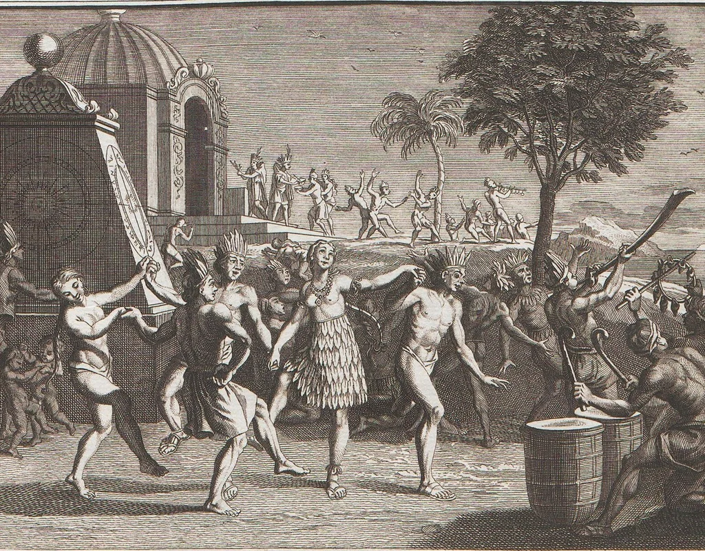 An illustration from Heilige Ceremonien, Gottes und Götzen-Dienste aller Völcker der Welt, Oder Eigentliche Vorstellung und summarischer Begriff, der vornehmsten Gottes-Dienstlichen Pflichten, Kirchen- und Tempel-Gebräuchen, der Christlich- und abgöttischen Völcker der gantzen Welt: Welche Nach des Berühmten Picarts Erfindung in Kupfer gestochen, und verlegt worden, 1748, leaf 261
