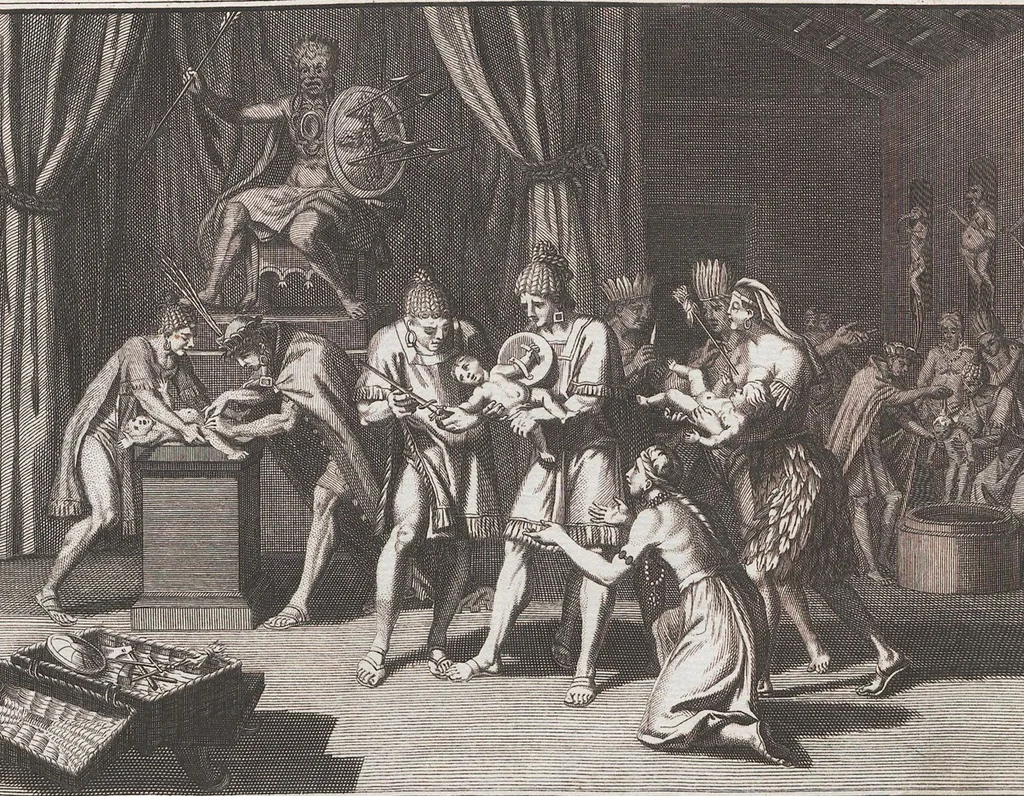An illustration from Heilige Ceremonien, Gottes und Götzen-Dienste aller Völcker der Welt, Oder Eigentliche Vorstellung und summarischer Begriff, der vornehmsten Gottes-Dienstlichen Pflichten, Kirchen- und Tempel-Gebräuchen, der Christlich- und abgöttischen Völcker der gantzen Welt: Welche Nach des Berühmten Picarts Erfindung in Kupfer gestochen, und verlegt worden, 1748, leaf 262