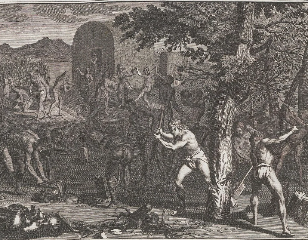 An illustration from Heilige Ceremonien, Gottes und Götzen-Dienste aller Völcker der Welt, Oder Eigentliche Vorstellung und summarischer Begriff, der vornehmsten Gottes-Dienstlichen Pflichten, Kirchen- und Tempel-Gebräuchen, der Christlich- und abgöttischen Völcker der gantzen Welt: Welche Nach des Berühmten Picarts Erfindung in Kupfer gestochen, und verlegt worden, 1748, leaf 265