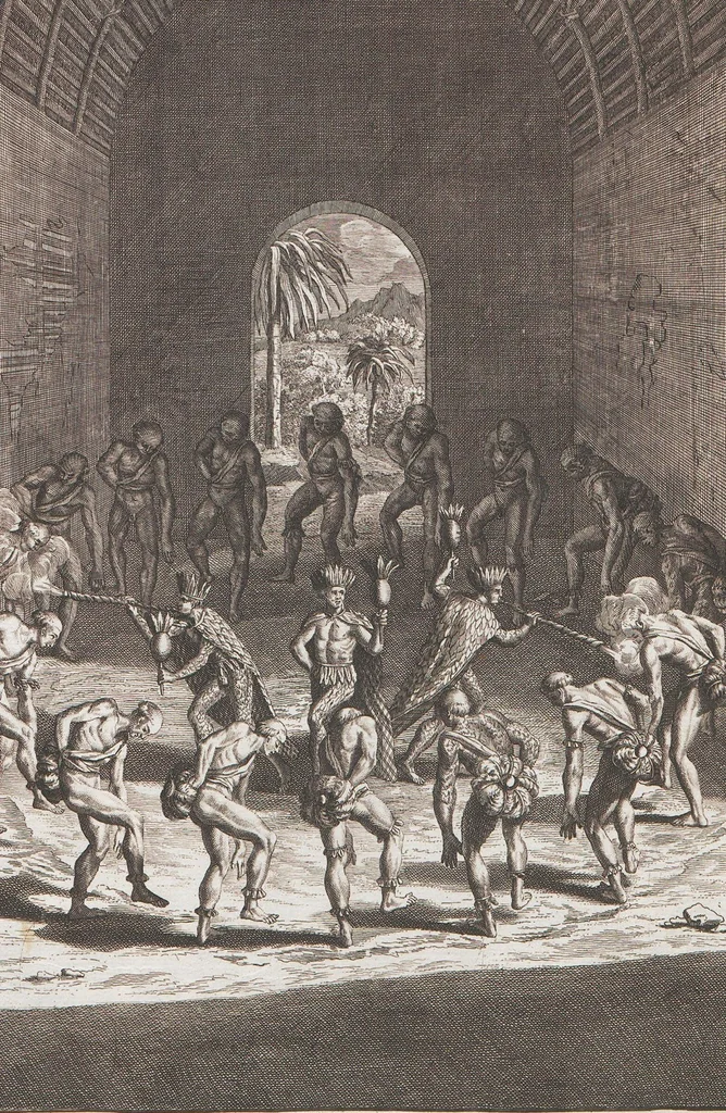 An illustration from Heilige Ceremonien, Gottes und Götzen-Dienste aller Völcker der Welt, Oder Eigentliche Vorstellung und summarischer Begriff, der vornehmsten Gottes-Dienstlichen Pflichten, Kirchen- und Tempel-Gebräuchen, der Christlich- und abgöttischen Völcker der gantzen Welt: Welche Nach des Berühmten Picarts Erfindung in Kupfer gestochen, und verlegt worden, 1748, leaf 266