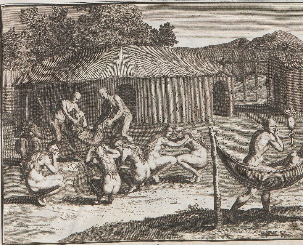 An illustration from Heilige Ceremonien, Gottes und Götzen-Dienste aller Völcker der Welt, Oder Eigentliche Vorstellung und summarischer Begriff, der vornehmsten Gottes-Dienstlichen Pflichten, Kirchen- und Tempel-Gebräuchen, der Christlich- und abgöttischen Völcker der gantzen Welt: Welche Nach des Berühmten Picarts Erfindung in Kupfer gestochen, und verlegt worden, 1748, leaf 268