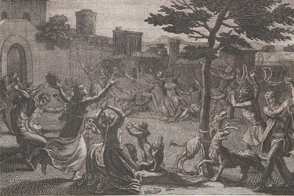 An illustration from Heilige Ceremonien, Gottes und Götzen-Dienste aller Völcker der Welt, Oder Eigentliche Vorstellung und summarischer Begriff, der vornehmsten Gottes-Dienstlichen Pflichten, Kirchen- und Tempel-Gebräuchen, der Christlich- und abgöttischen Völcker der gantzen Welt: Welche Nach des Berühmten Picarts Erfindung in Kupfer gestochen, und verlegt worden, 1748, leaf 272