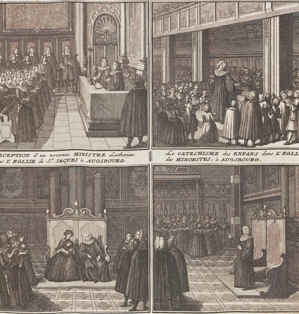 An illustration from Heilige Ceremonien, Gottes und Götzen-Dienste aller Völcker der Welt, Oder Eigentliche Vorstellung und summarischer Begriff, der vornehmsten Gottes-Dienstlichen Pflichten, Kirchen- und Tempel-Gebräuchen, der Christlich- und abgöttischen Völcker der gantzen Welt: Welche Nach des Berühmten Picarts Erfindung in Kupfer gestochen, und verlegt worden, 1748, leaf 50