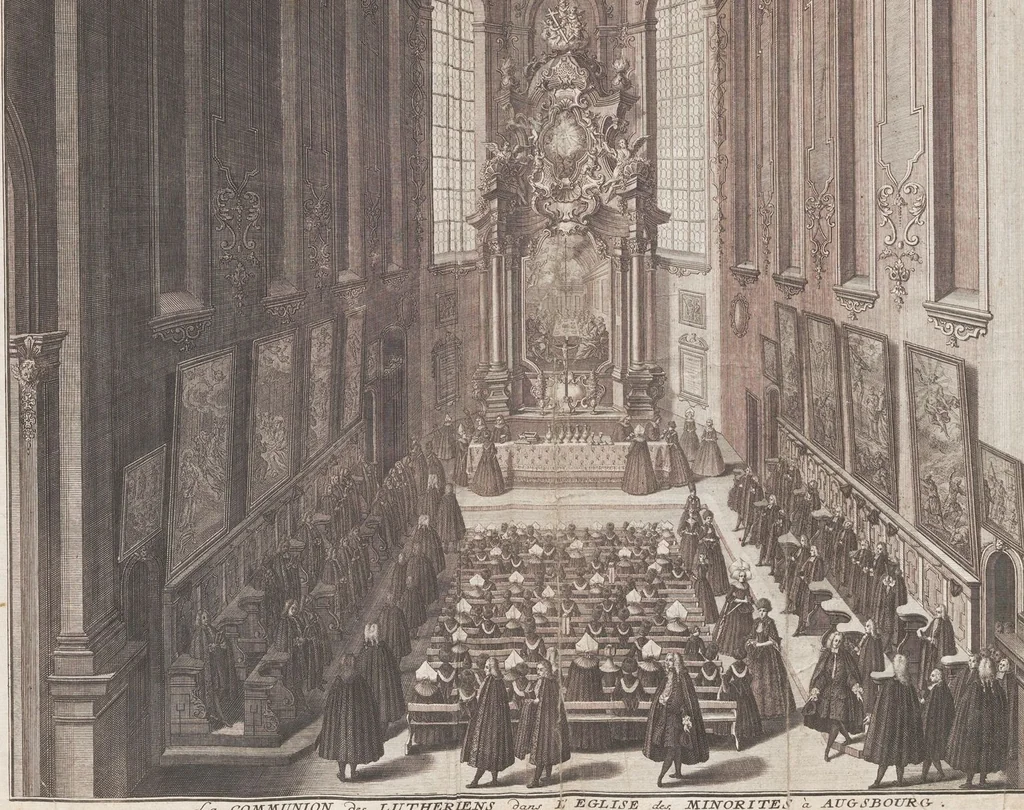 An illustration from Heilige Ceremonien, Gottes und Götzen-Dienste aller Völcker der Welt, Oder Eigentliche Vorstellung und summarischer Begriff, der vornehmsten Gottes-Dienstlichen Pflichten, Kirchen- und Tempel-Gebräuchen, der Christlich- und abgöttischen Völcker der gantzen Welt: Welche Nach des Berühmten Picarts Erfindung in Kupfer gestochen, und verlegt worden, 1748, leaf 52