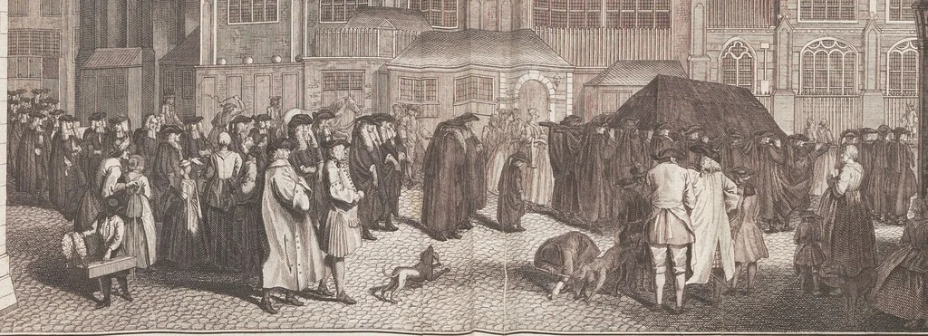 An illustration from Heilige Ceremonien, Gottes und Götzen-Dienste aller Völcker der Welt, Oder Eigentliche Vorstellung und summarischer Begriff, der vornehmsten Gottes-Dienstlichen Pflichten, Kirchen- und Tempel-Gebräuchen, der Christlich- und abgöttischen Völcker der gantzen Welt: Welche Nach des Berühmten Picarts Erfindung in Kupfer gestochen, und verlegt worden, 1748, leaf 56