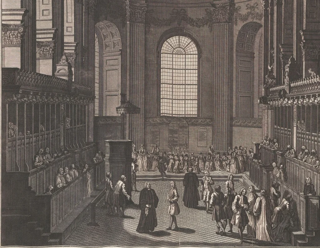 An illustration from Heilige Ceremonien, Gottes und Götzen-Dienste aller Völcker der Welt, Oder Eigentliche Vorstellung und summarischer Begriff, der vornehmsten Gottes-Dienstlichen Pflichten, Kirchen- und Tempel-Gebräuchen, der Christlich- und abgöttischen Völcker der gantzen Welt: Welche Nach des Berühmten Picarts Erfindung in Kupfer gestochen, und verlegt worden, 1748, leaf 61