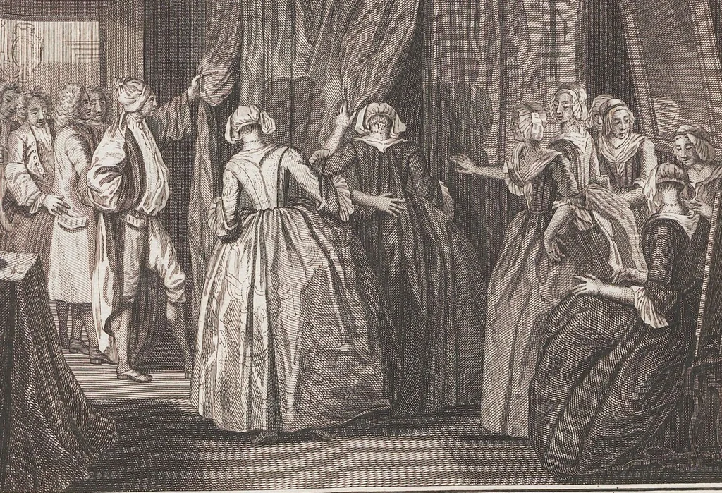 An illustration from Heilige Ceremonien, Gottes und Götzen-Dienste aller Völcker der Welt, Oder Eigentliche Vorstellung und summarischer Begriff, der vornehmsten Gottes-Dienstlichen Pflichten, Kirchen- und Tempel-Gebräuchen, der Christlich- und abgöttischen Völcker der gantzen Welt: Welche Nach des Berühmten Picarts Erfindung in Kupfer gestochen, und verlegt worden, 1748, leaf 63