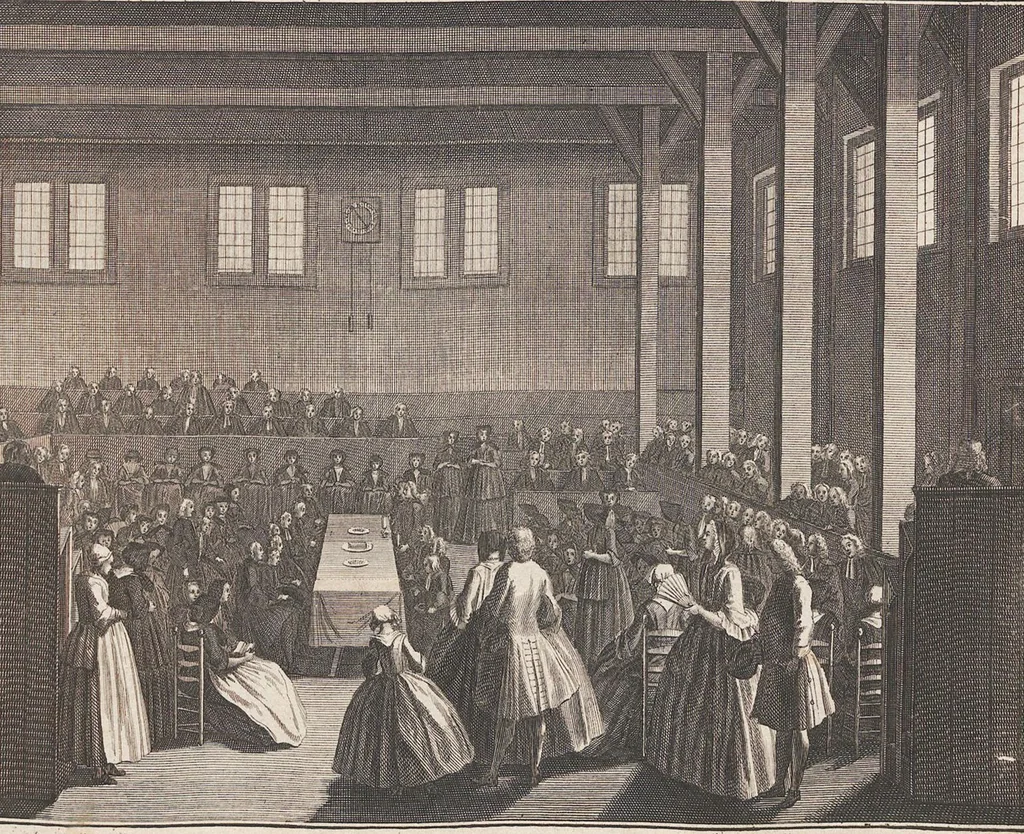 An illustration from Heilige Ceremonien, Gottes und Götzen-Dienste aller Völcker der Welt, Oder Eigentliche Vorstellung und summarischer Begriff, der vornehmsten Gottes-Dienstlichen Pflichten, Kirchen- und Tempel-Gebräuchen, der Christlich- und abgöttischen Völcker der gantzen Welt: Welche Nach des Berühmten Picarts Erfindung in Kupfer gestochen, und verlegt worden, 1748, leaf 72