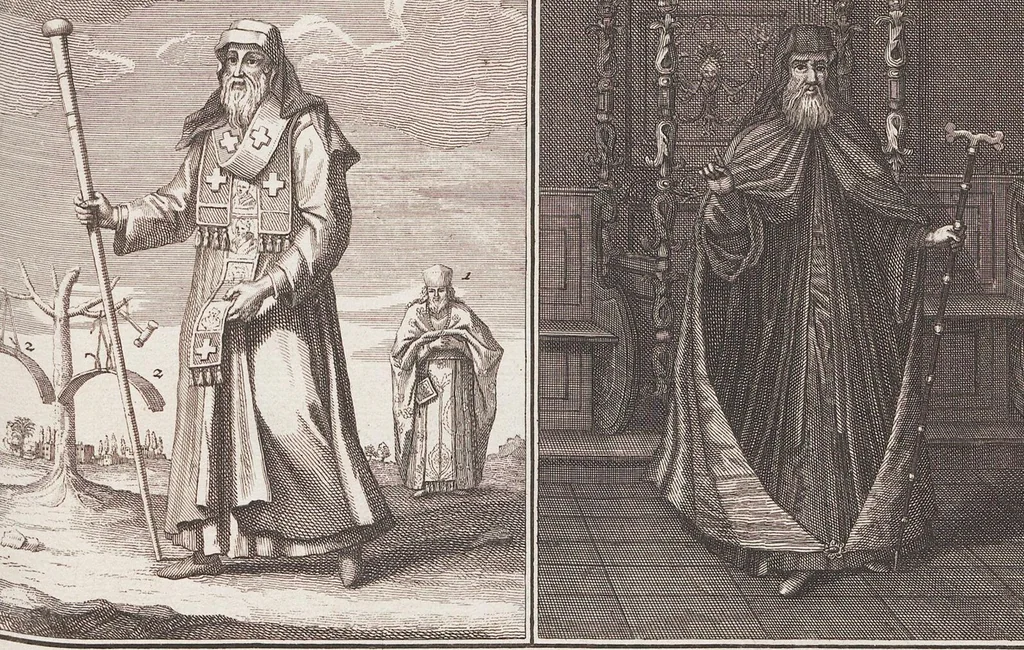 An illustration from Heilige Ceremonien, Gottes und Götzen-Dienste aller Völcker der Welt, Oder Eigentliche Vorstellung und summarischer Begriff, der vornehmsten Gottes-Dienstlichen Pflichten, Kirchen- und Tempel-Gebräuchen, der Christlich- und abgöttischen Völcker der gantzen Welt: Welche Nach des Berühmten Picarts Erfindung in Kupfer gestochen, und verlegt worden, 1748, leaf 75